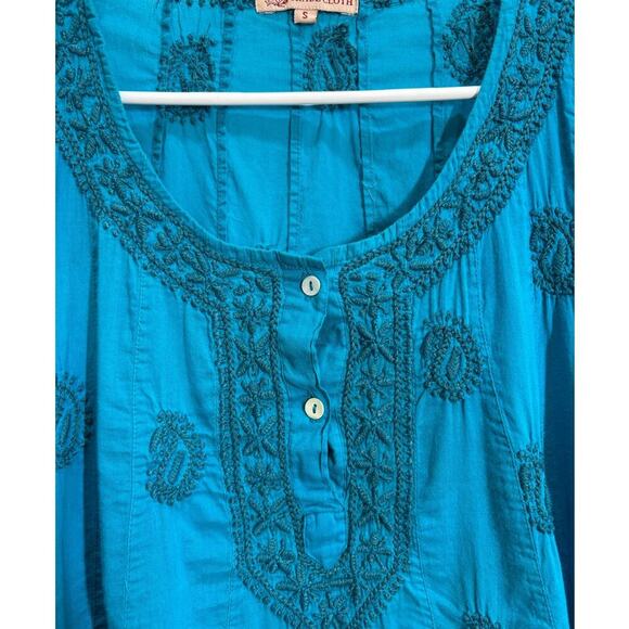 True Craft Women Small Embroidery Scoop Neckline 3/4 Sleeve Tunic Boho Chic - Picture 3 of 9